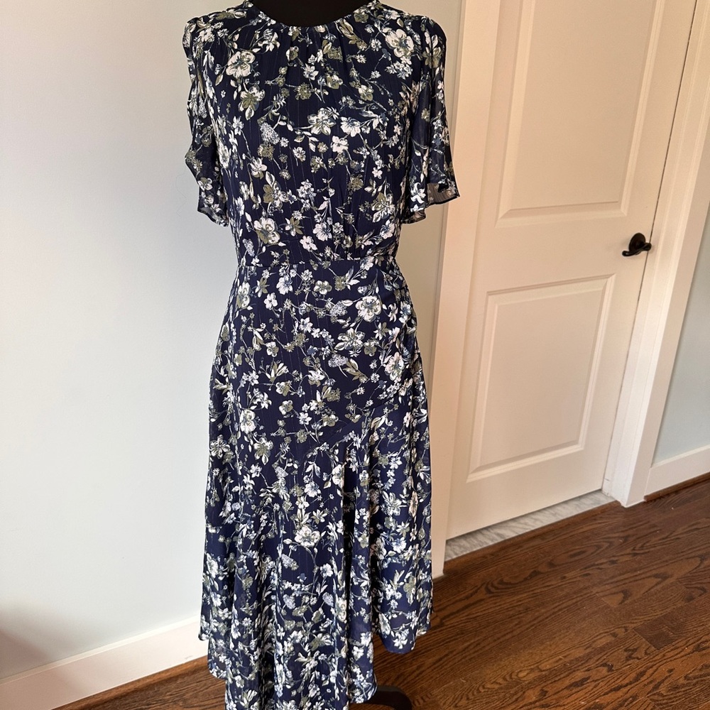 Astr Navy Floral Midi Dress